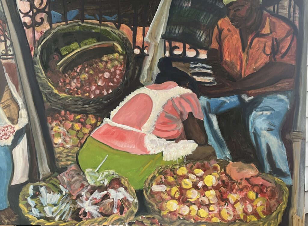 Óleos sobre lienzo, Los marchantes de tomates , Mercado municipal de Granada, Nicaragua