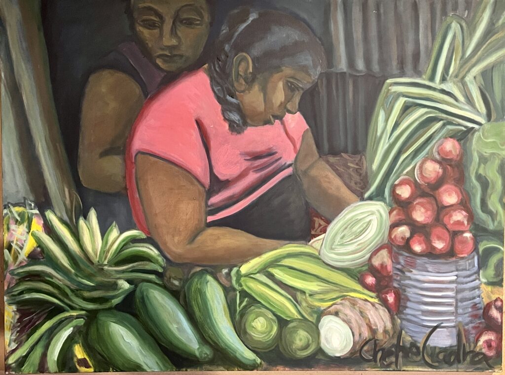 Óleos sobre lienzo, Marchantas - estudiante , Mercado municipal , Granada ,Nicaragua
